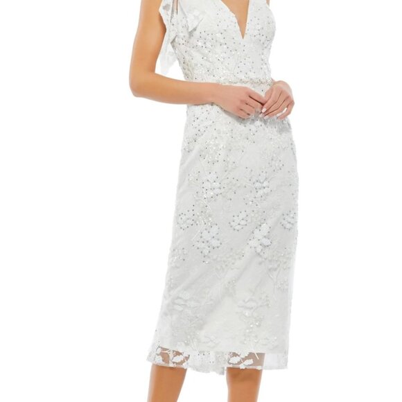 $538 NWT Mac Duggal 79337 Floral Embellished V-Neck Midi Size 14 - Picture 1 of 7